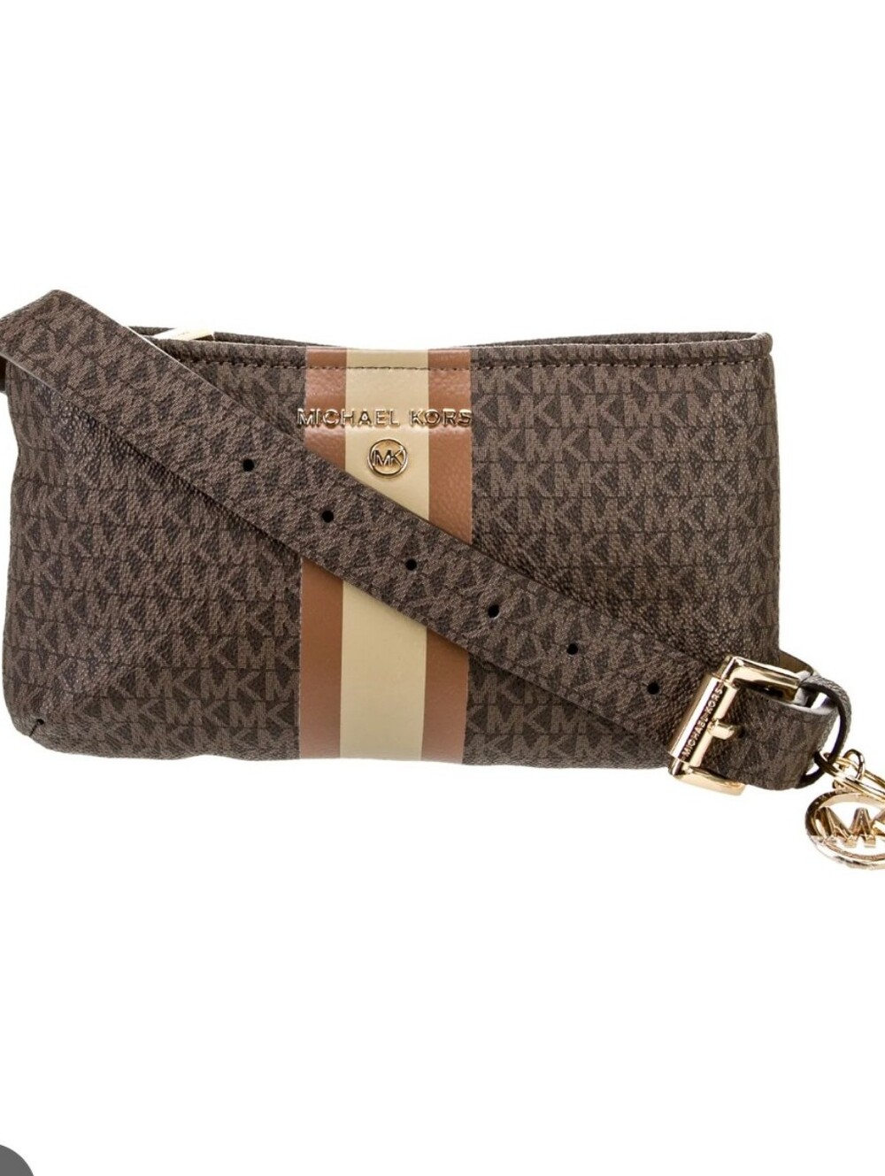 Michael Kors Brown and Tan Belt Bag with Signature MK Monogram, Nwot